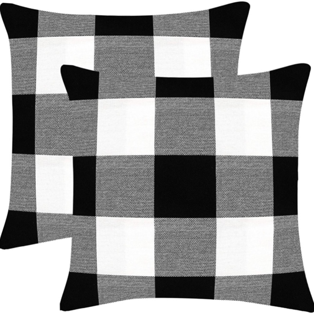 Fixwal 2pcs Black White Buffalo Check Plaid Throw Pillow Covers 45x45cm